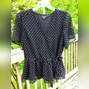 Madewell Sheer Blouse Short Flutter Sleeve Peplum Sz XS